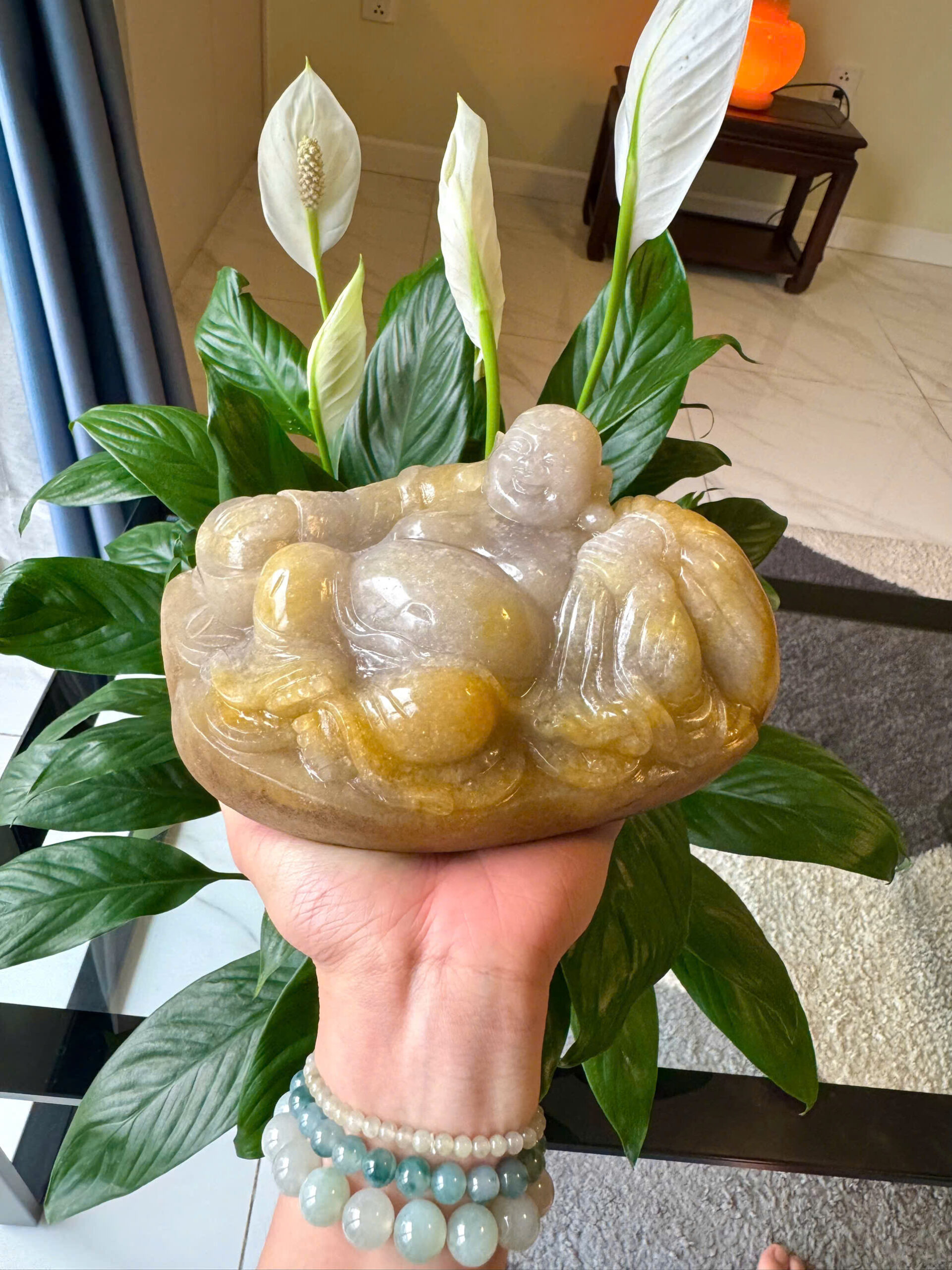 Tượng Phật Di Lặc Đá Mã Não Tạc Tay Thủ Công